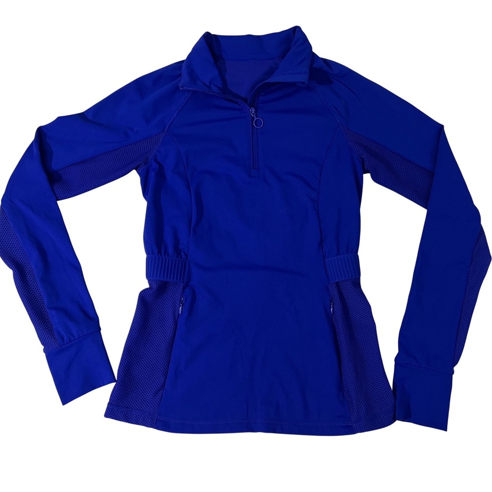 Fabletics Royal Blue Quarter Zip Mesh Panel Thumbhole Small Trinity Rosalia